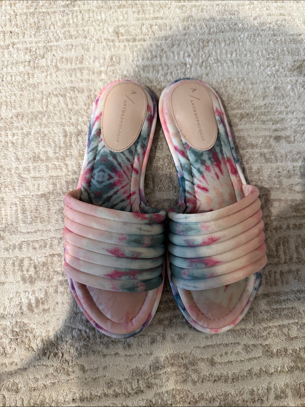 Anthropologie Pink Blue Tie-Dye Quilted Slide Mules